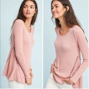 Anthropologie Eri + Ali Crochet Thermal Top Dusty Pink Size S